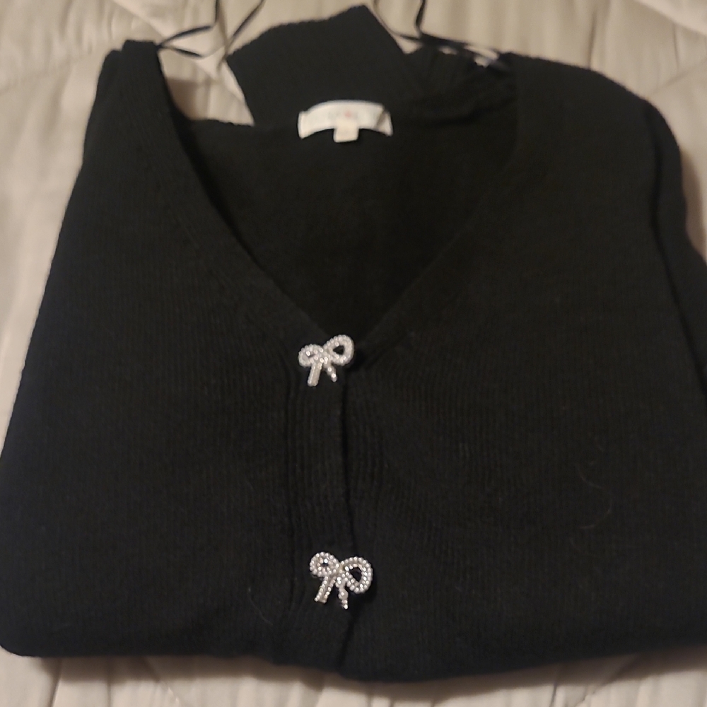 Ultra Flirt Black Cardigan with Silver Bow Details